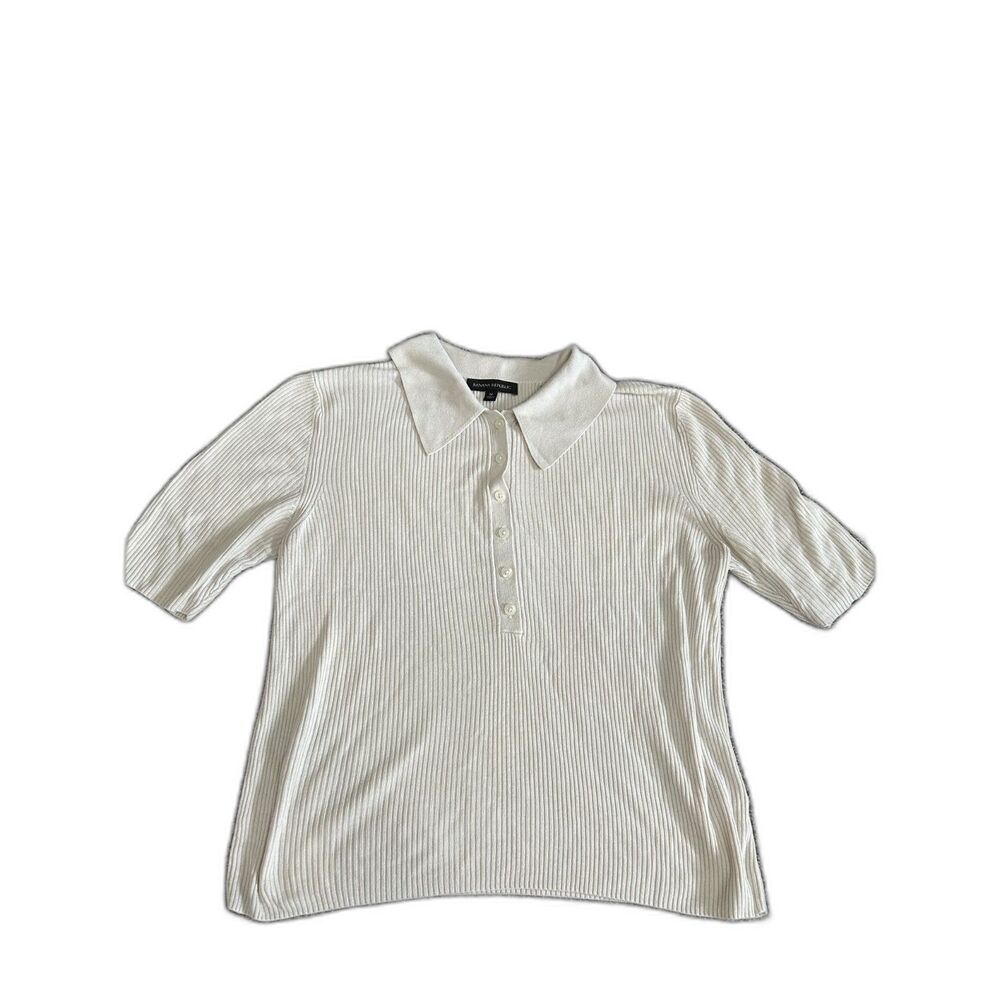 Banana Republic white ribbed knit short sleeve sweater polo shirt M